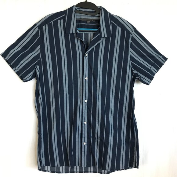 Slate & Stone Shirt Men Large Blue White Striped Button Up Collared Short Sleeve - Picture 1 of 10